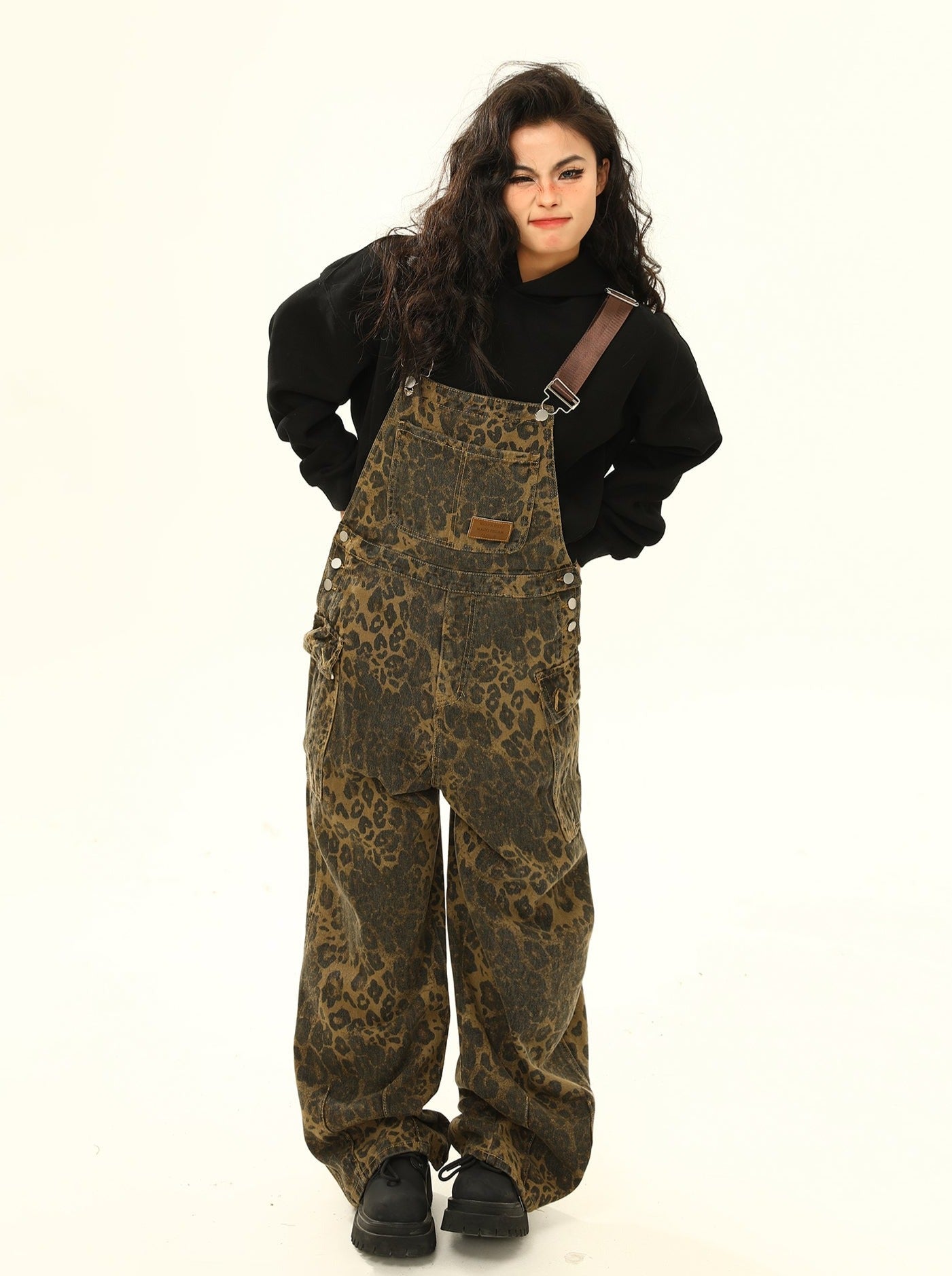 Leopard Print Denim Overalls