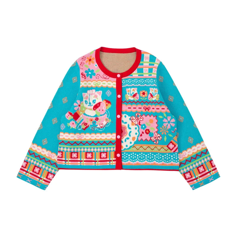 Kitty Wonderland Turquoise Cardigan