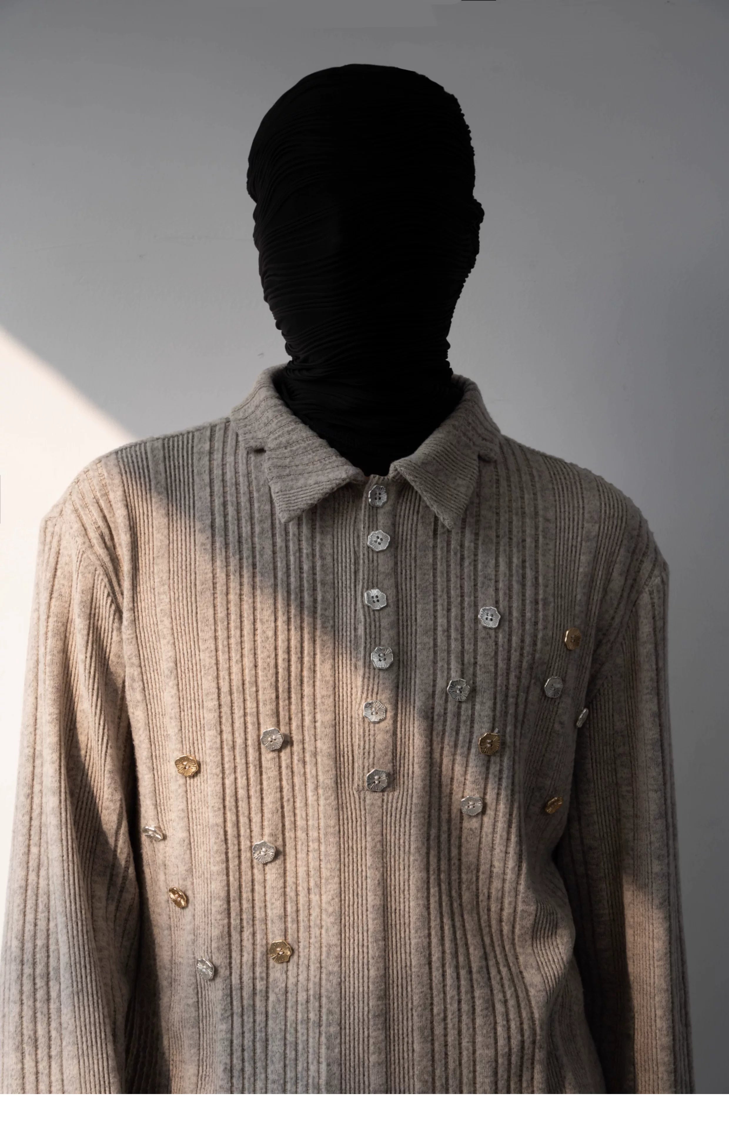 Gilded Scatter Rib Knit Polo Sweater