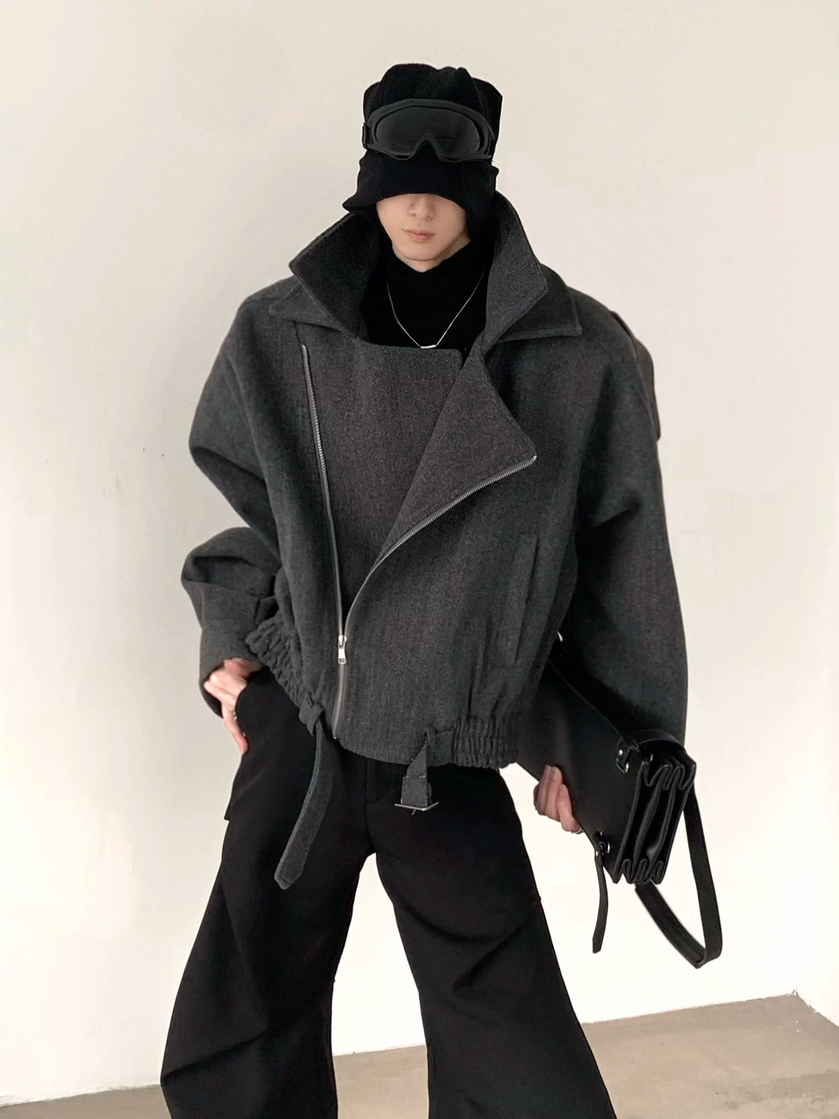 Asymmetric Zip Wool Moto Jacket