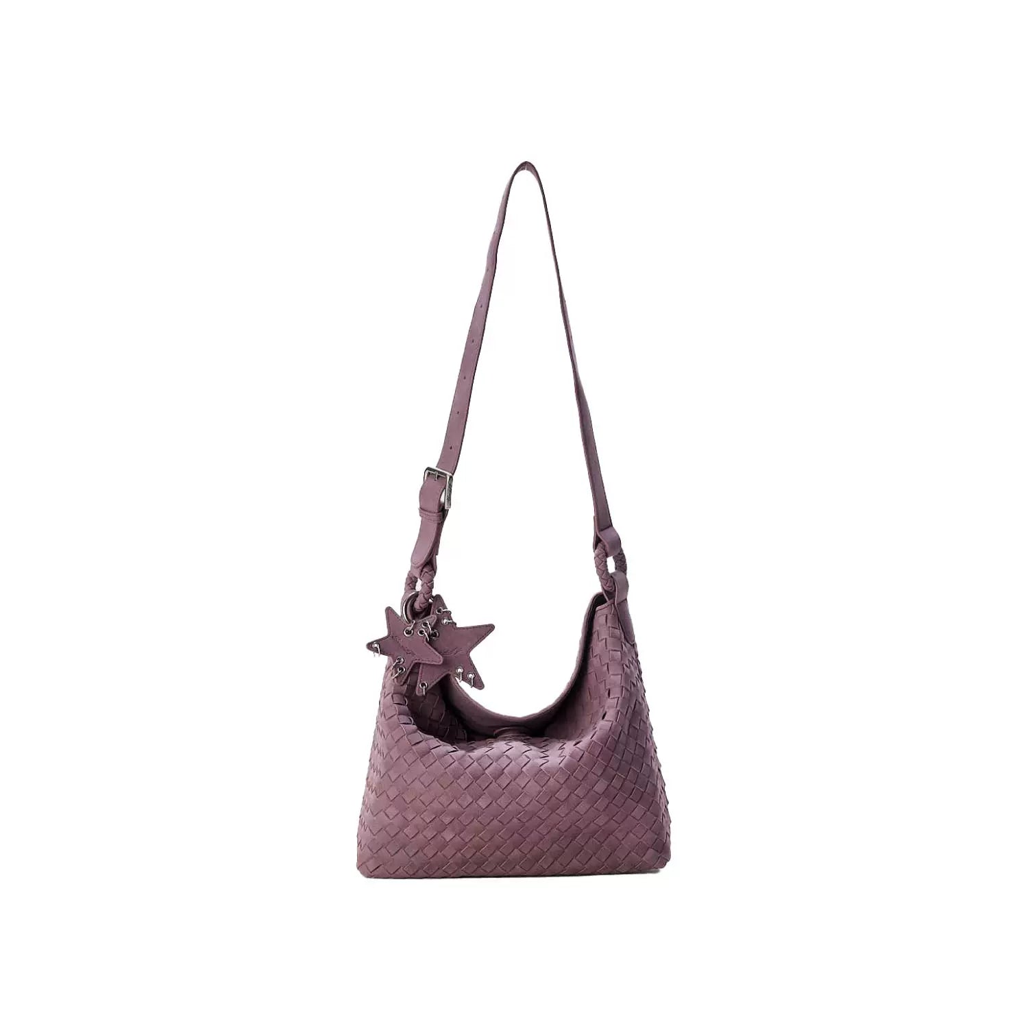 Suede Braided Star Shoulder Bag - Purple Gray