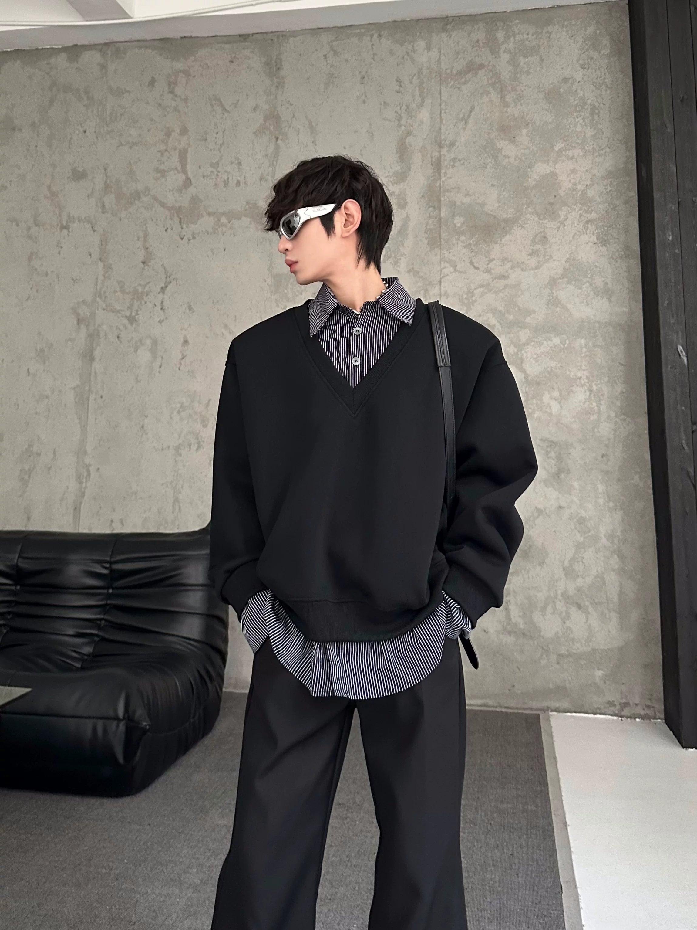 Ash Loft Layered V‑Neck Sweatshirt