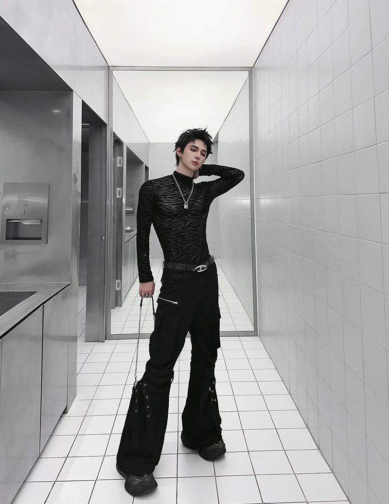 Shadowstripe Sheer Mesh Turtleneck