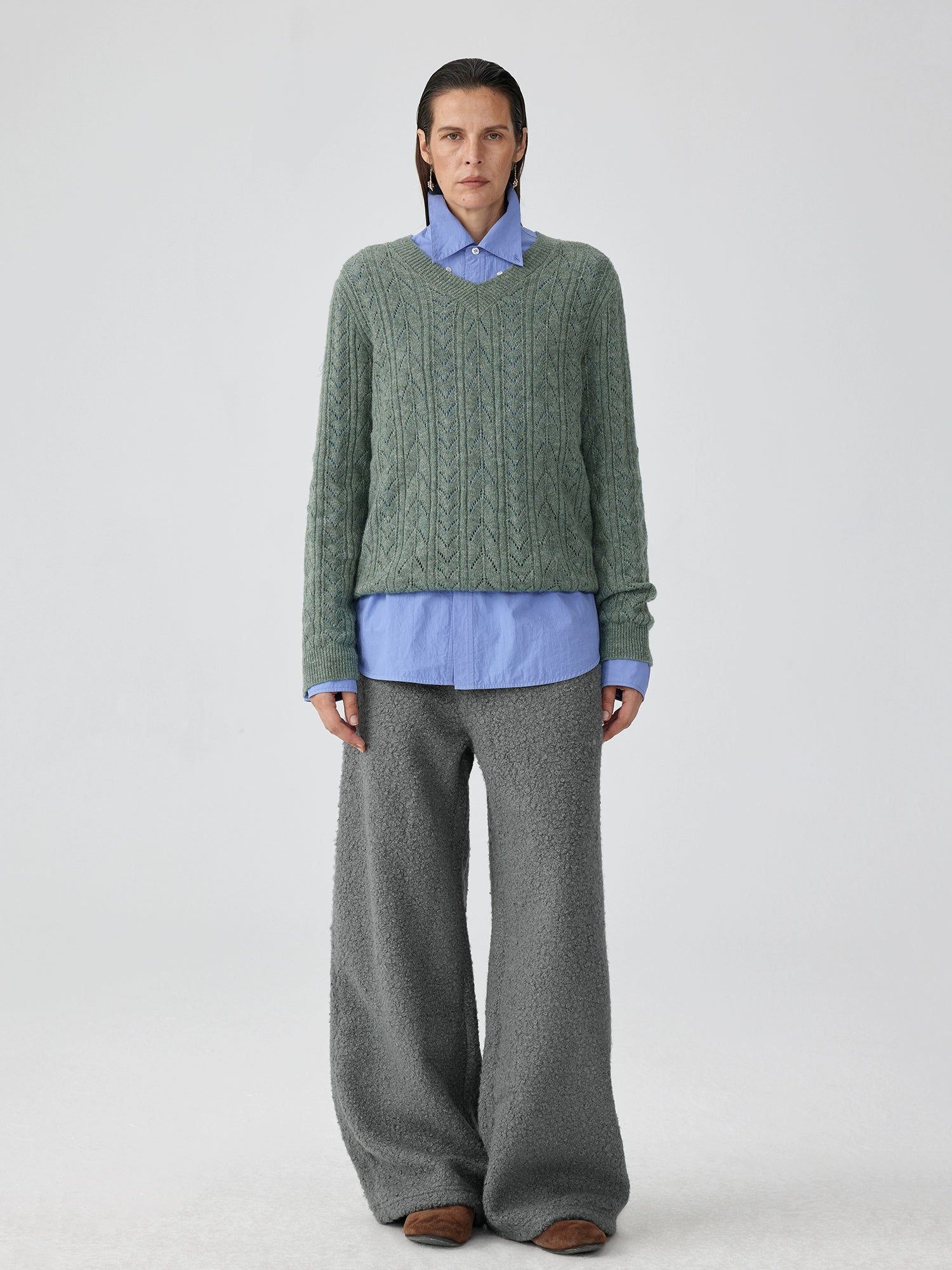 Textured Wide-Leg Fleece Pants