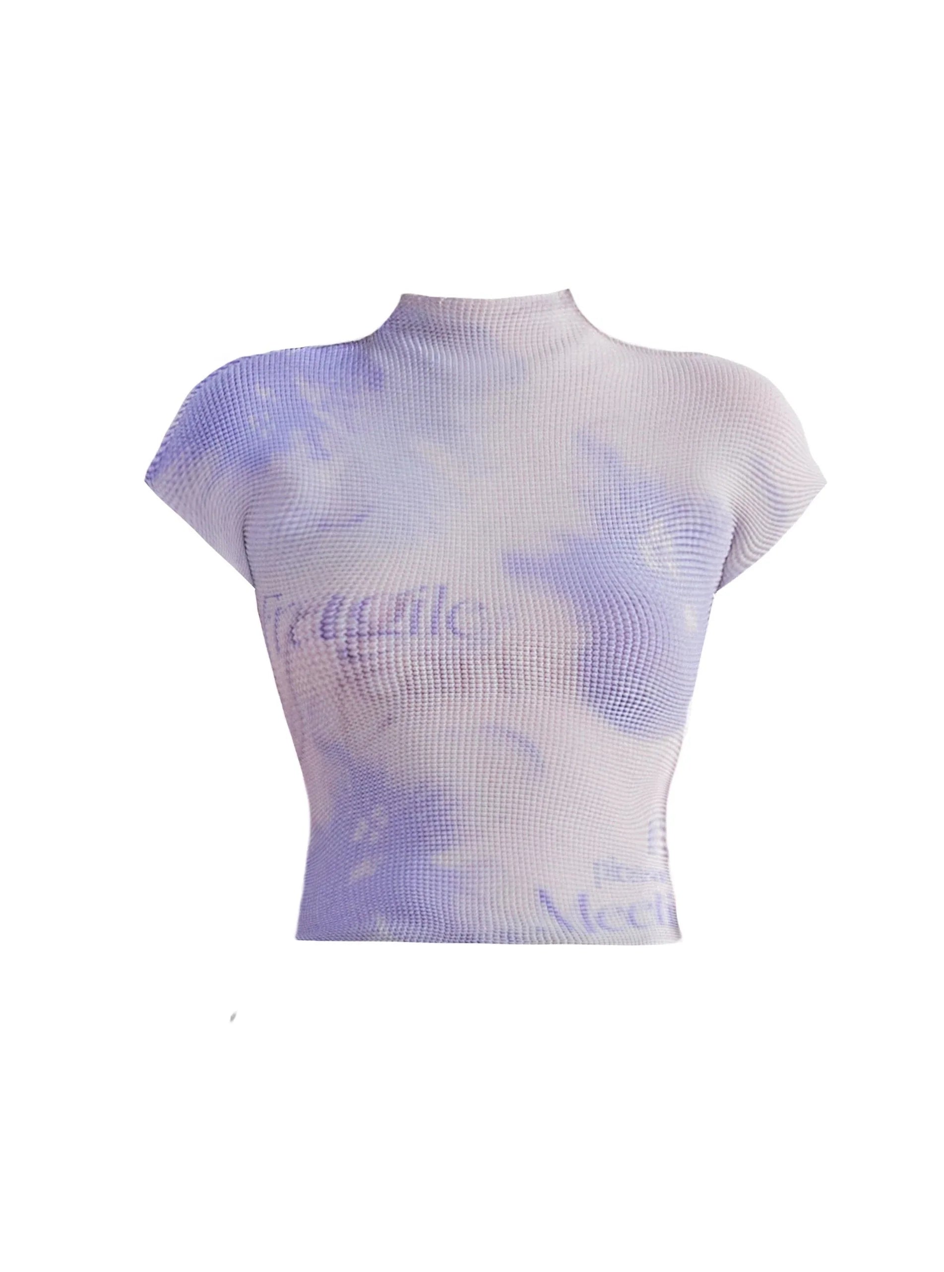 Watercolor Dreams Duo: Tie-Dye Lavender and Floral Print Cropped Mock Neck Tops