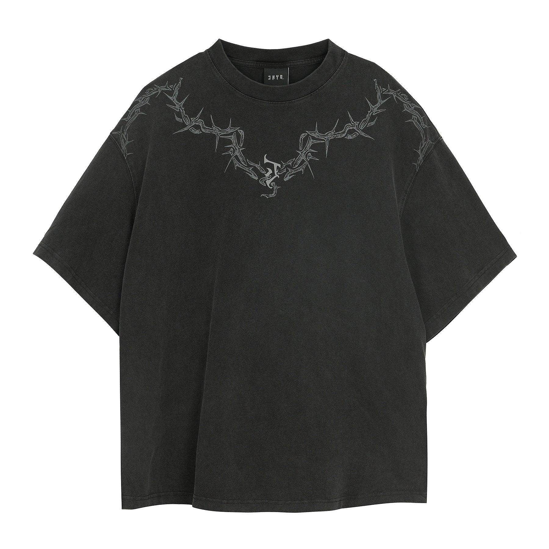 Graphic Tee with Thorn and Logo Detail - chiclara