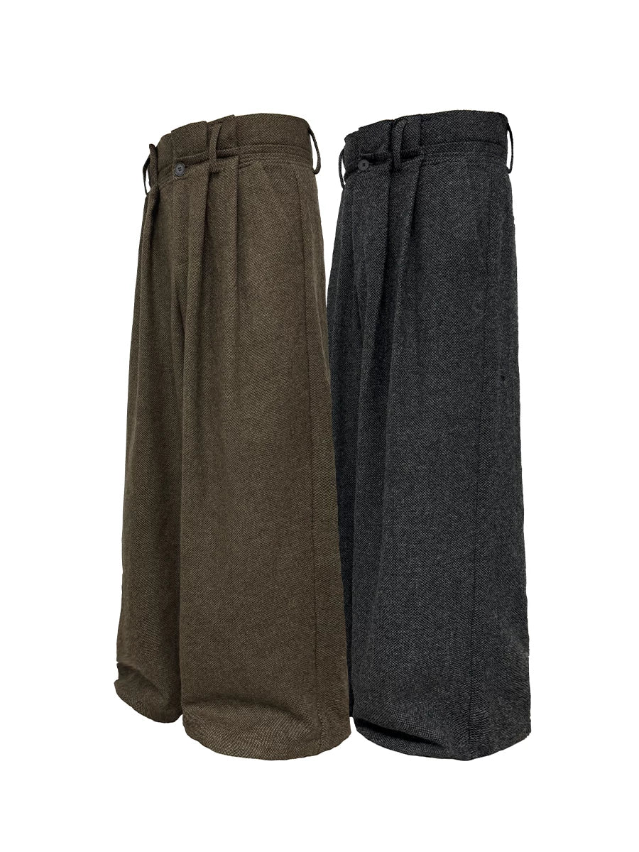Wool Tweed High-Waist Wide-Leg Trousers