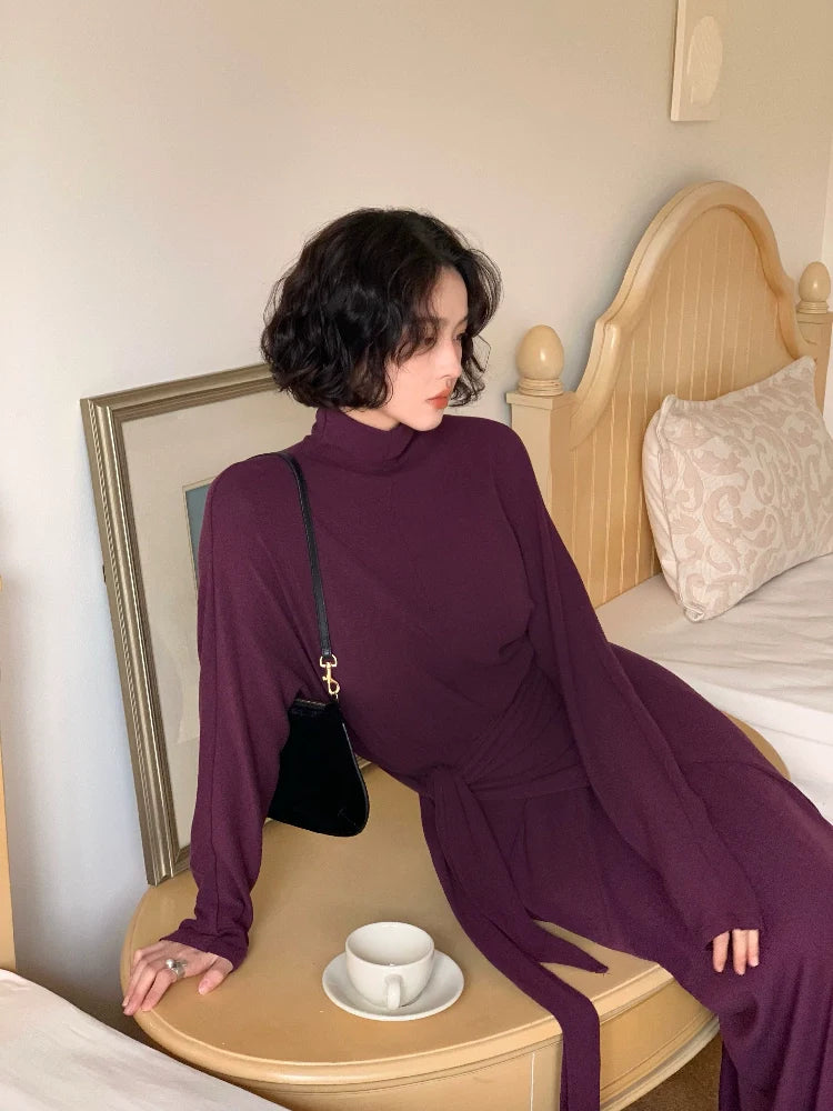 Turtleneck Belted Maxi Dress