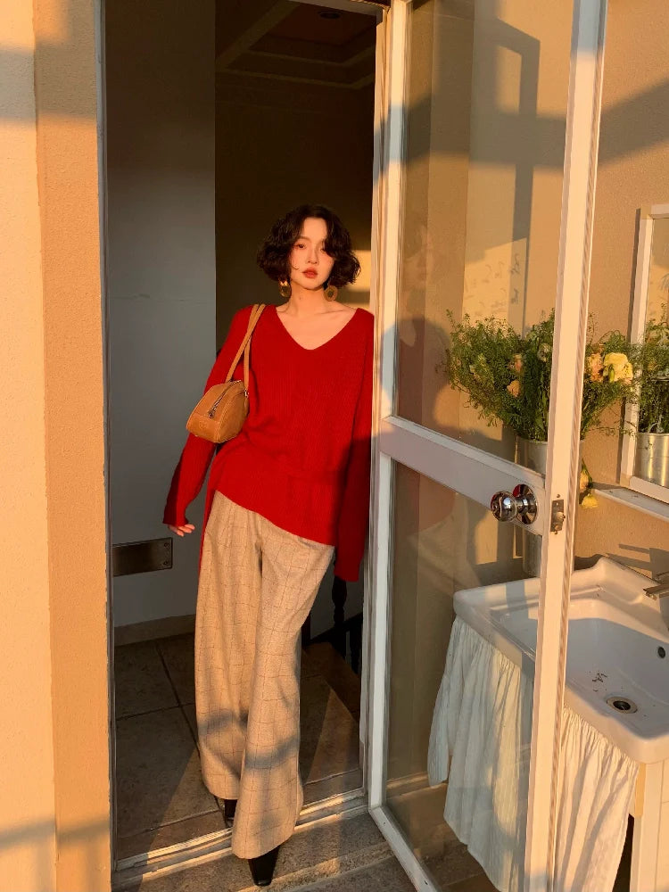 Gray Plaid High Waist Wide Pants