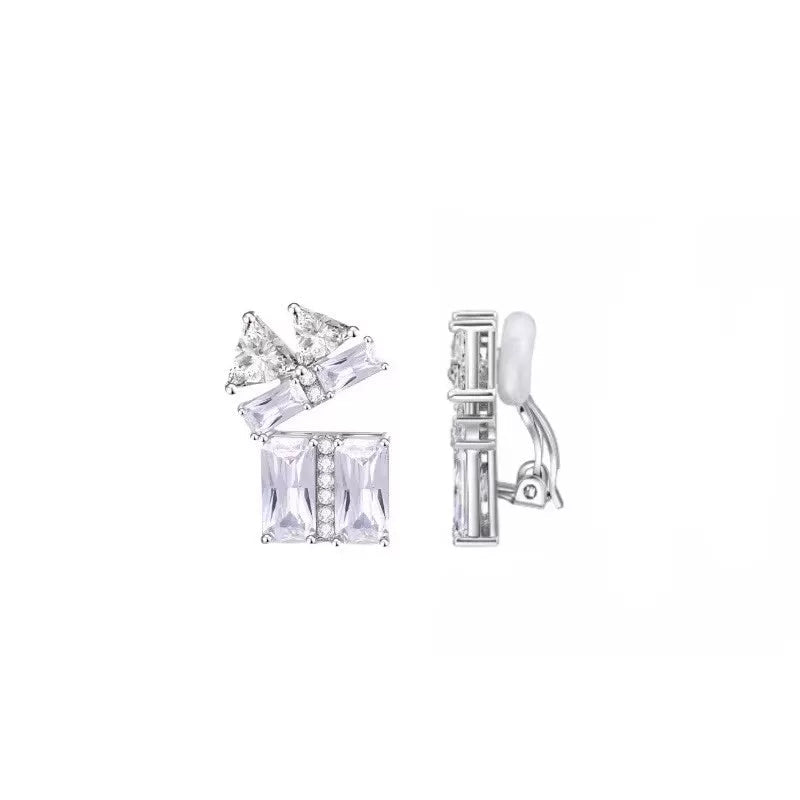 Sculpted Crystal Drop Earrings - Clip-On