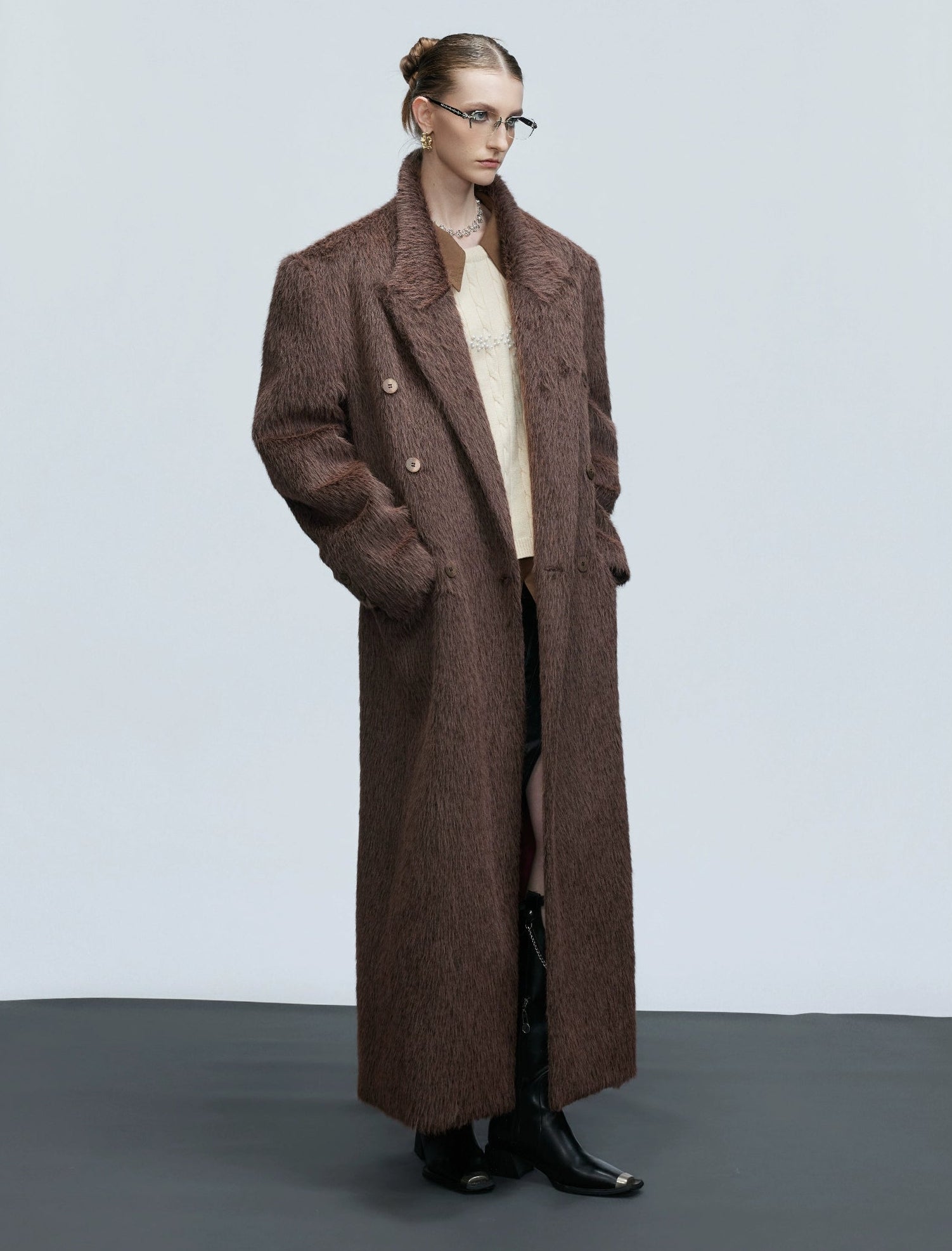 Obsidian Long Mohair Overcoat