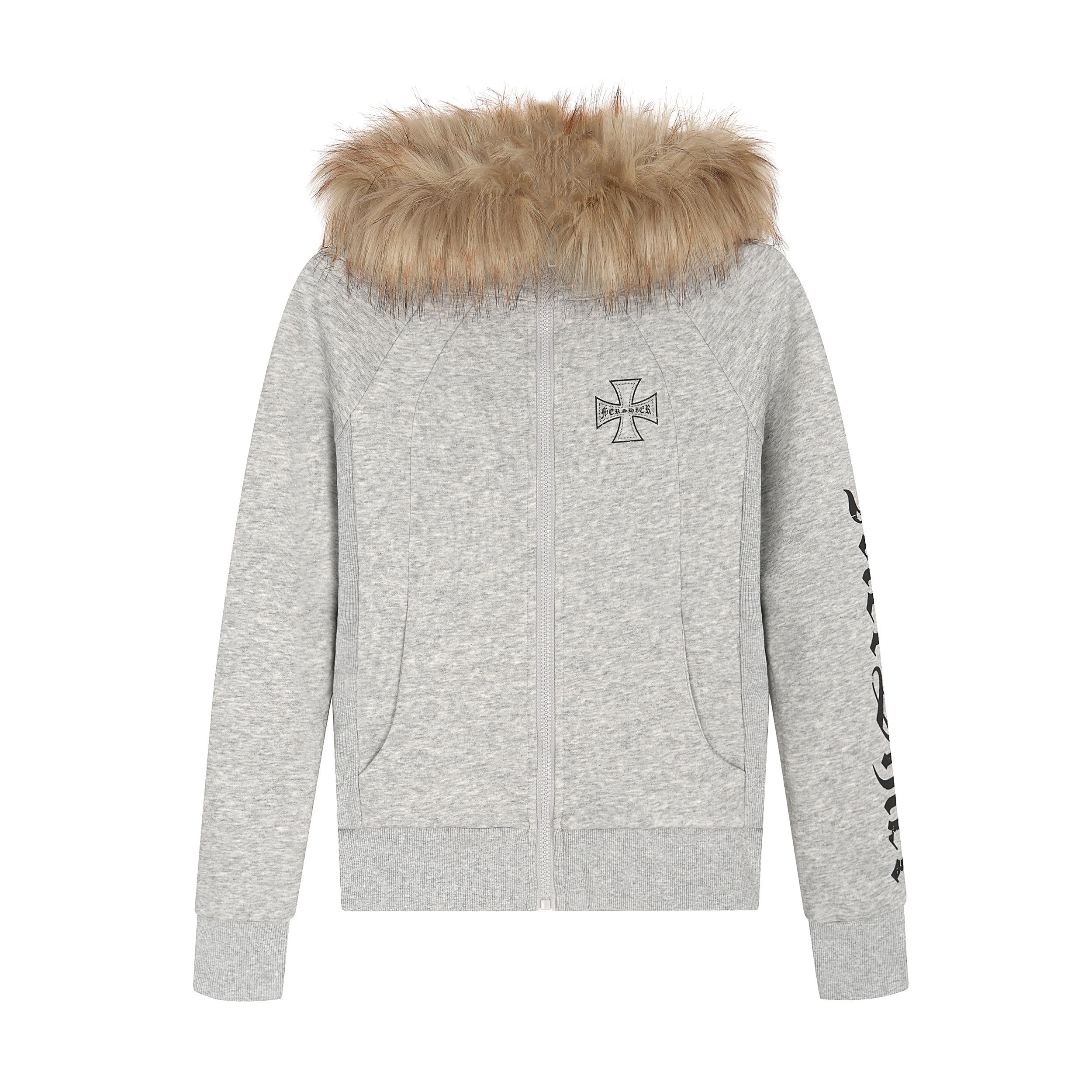 Men's Faux-Fur Collar Cross-Print Hoodie