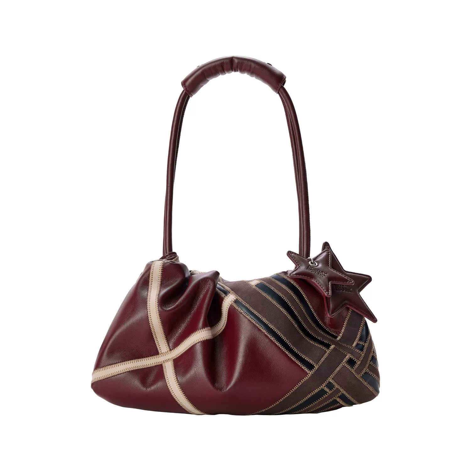 Striped Flat Moon Shoulder Bag - Hot Red