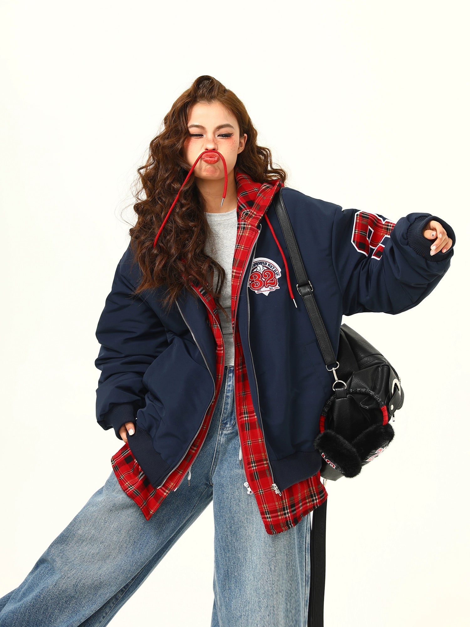 Varsity Patchwork Layered Bomber Jacket