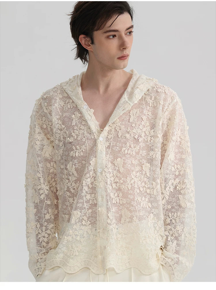 Ivory Bloom Hooded Lace Shirt
