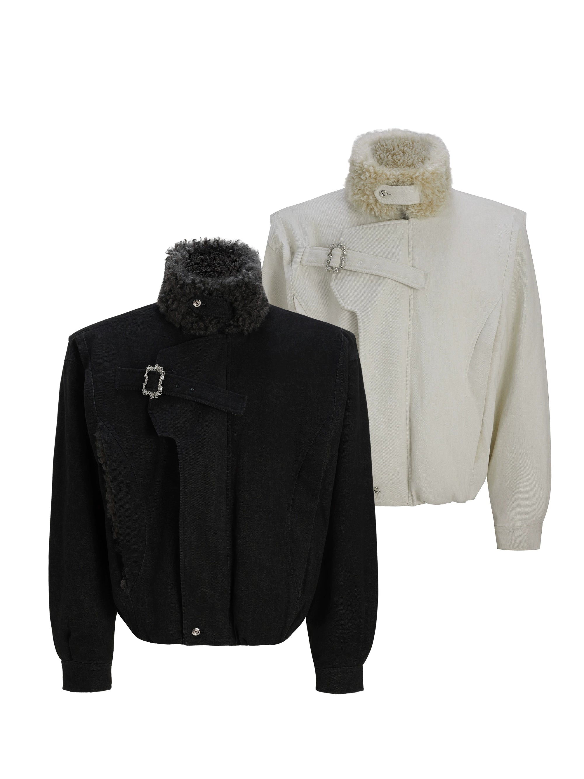 Buckle Neck Sherpa Collar Jackets