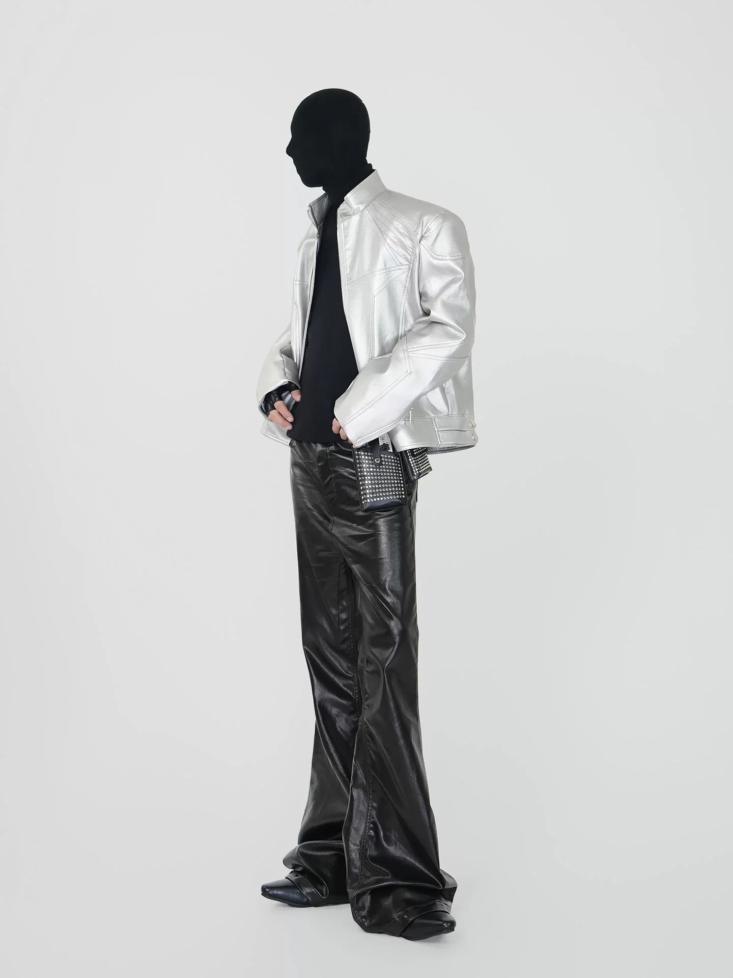 Vortex Spine Pyramid‑Stud PU Leather Jacket