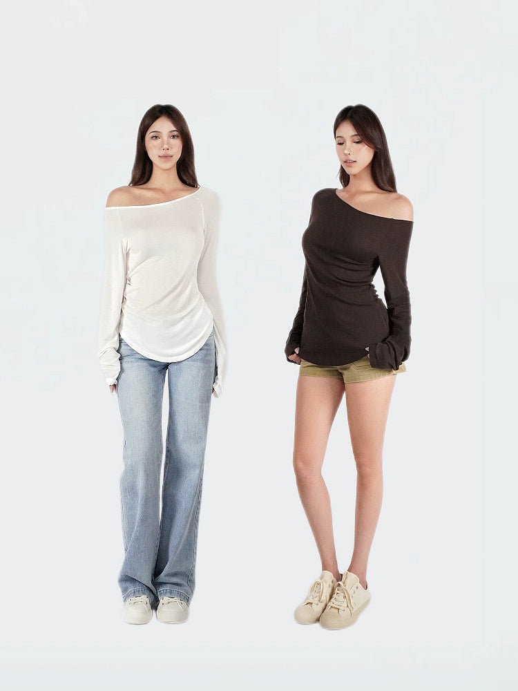 Slim-Fit Off-Shoulder Long-Sleeve Top