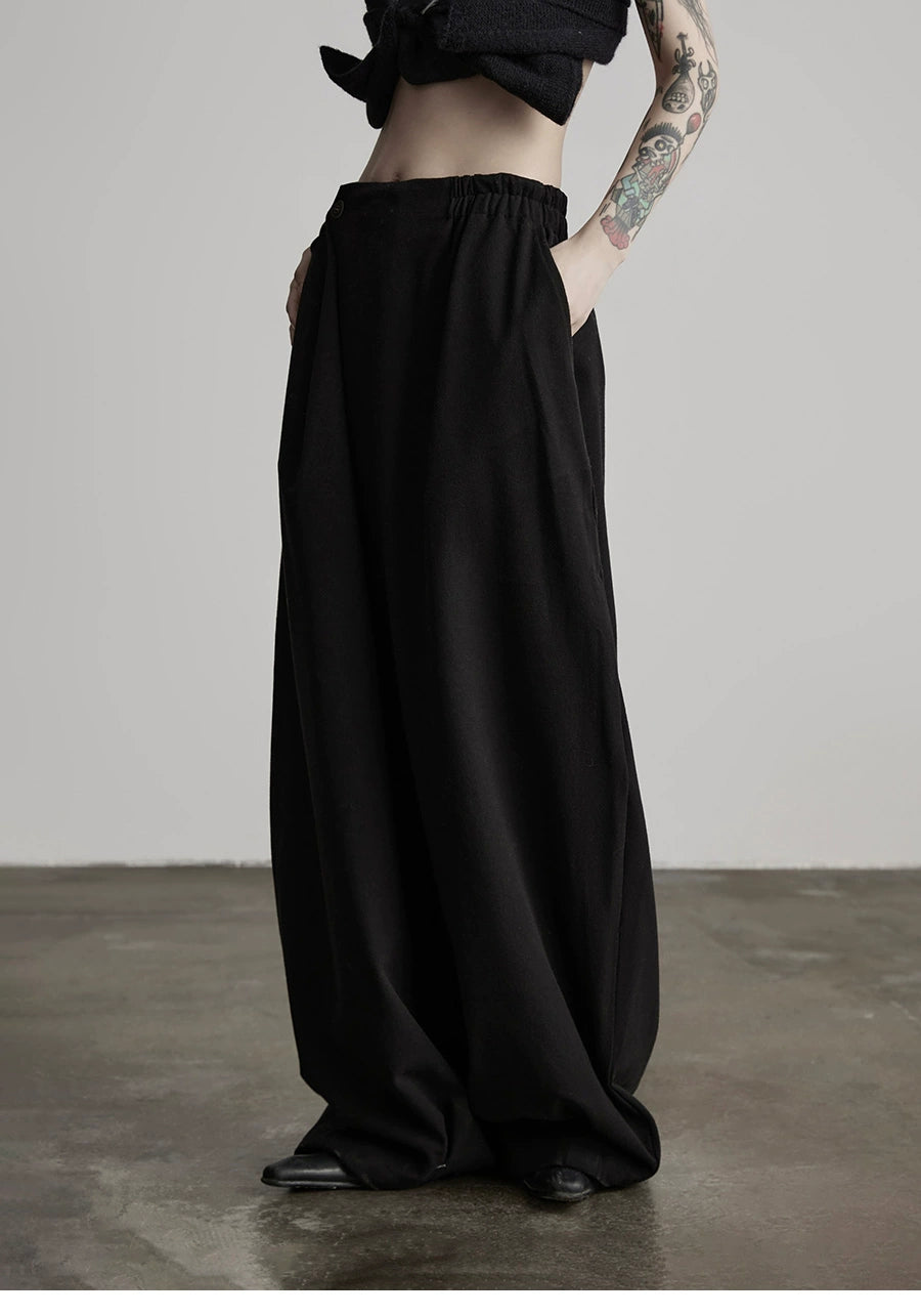 Black Wide-Leg Casual Dress Pants