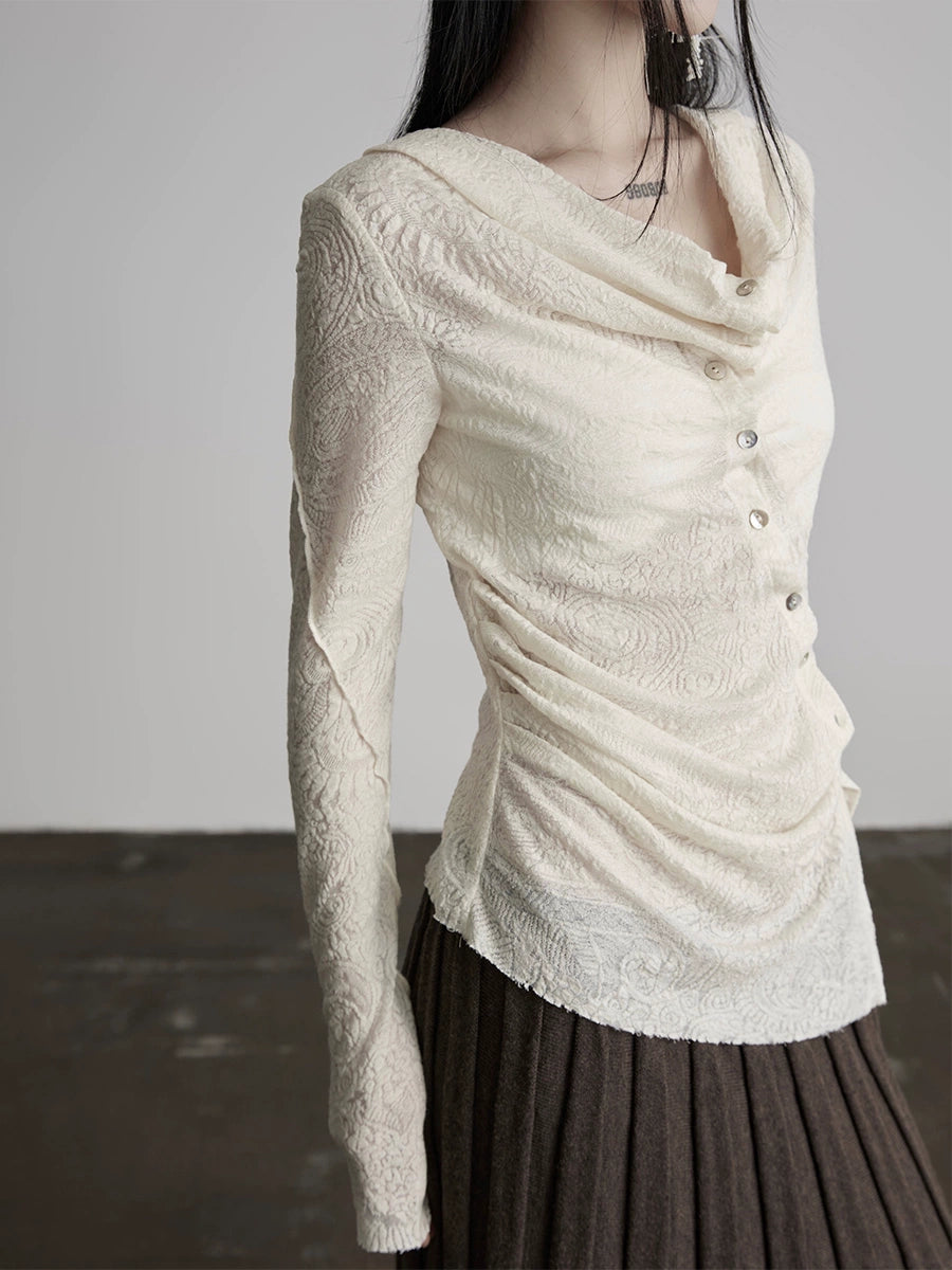 Asymmetric Buttoned Wool Knit Top