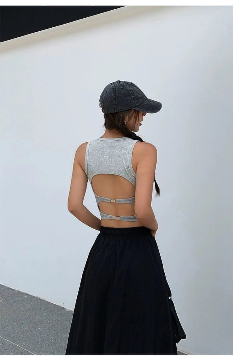 Summer Collection - Black Cut-Out Backless Camisole Top - chiclara