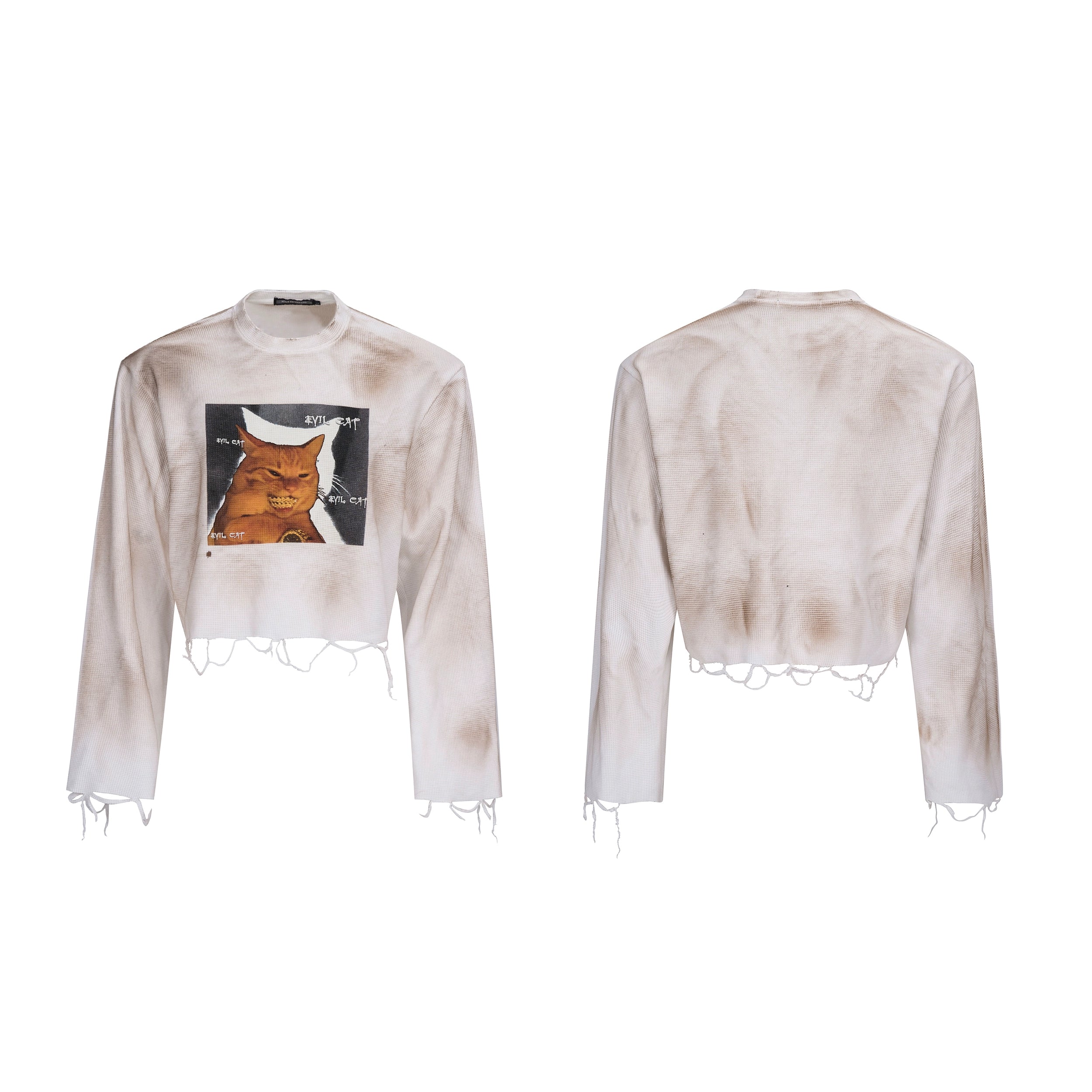 Distressed Cat Graphic Long Sleeve Shirt