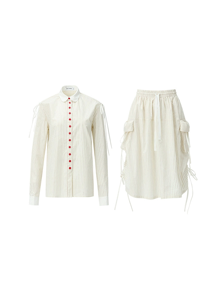 Chic Striped Collar Shirt & Skirt Set - chiclara