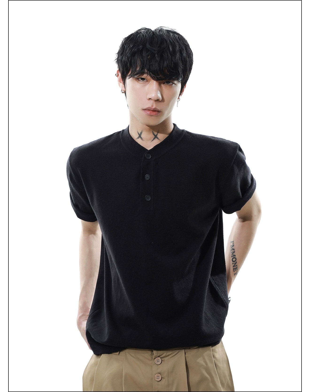 Heather Button Henley Knit Tee