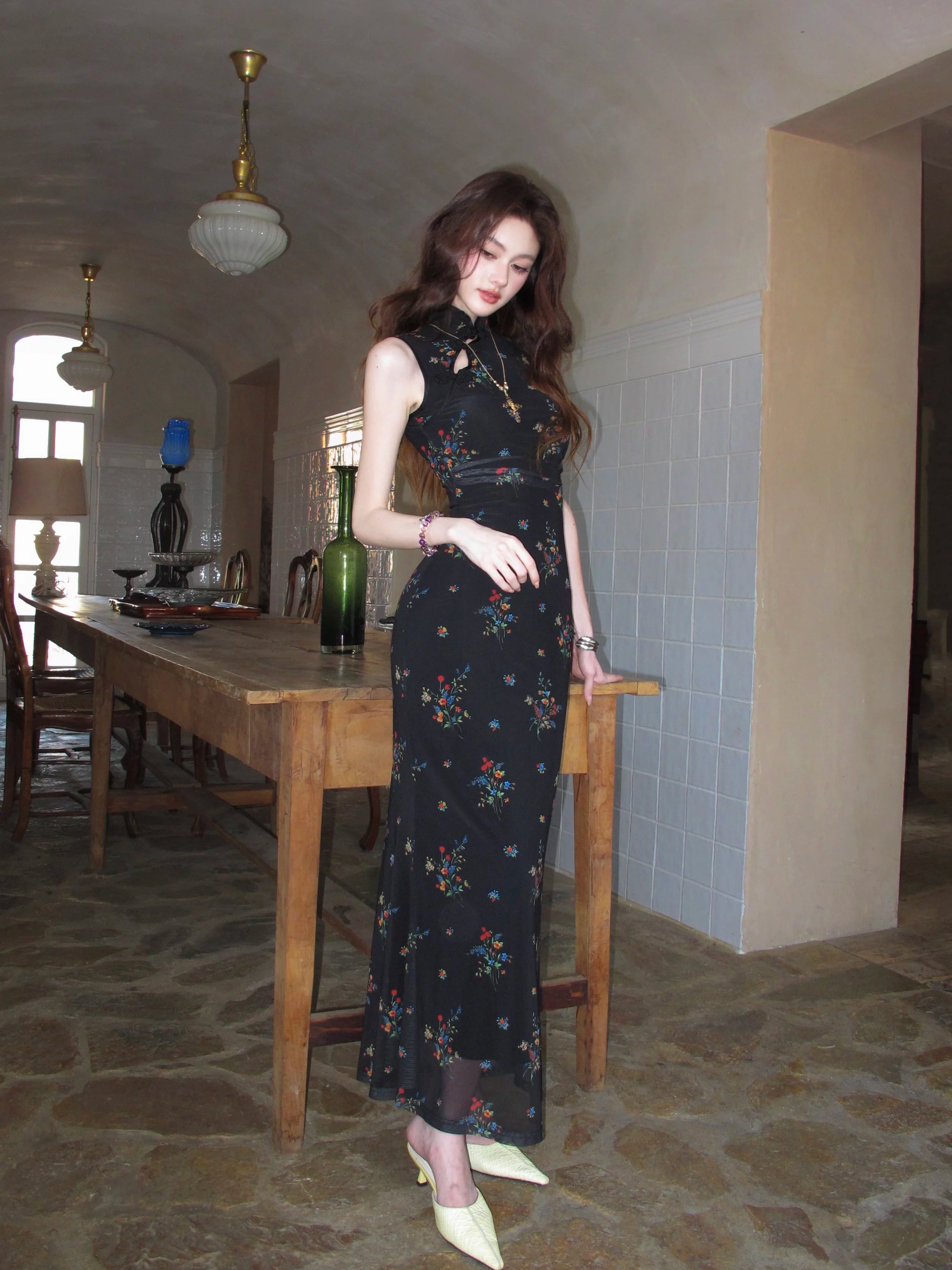 Midnight Blossom Cheongsam Dress