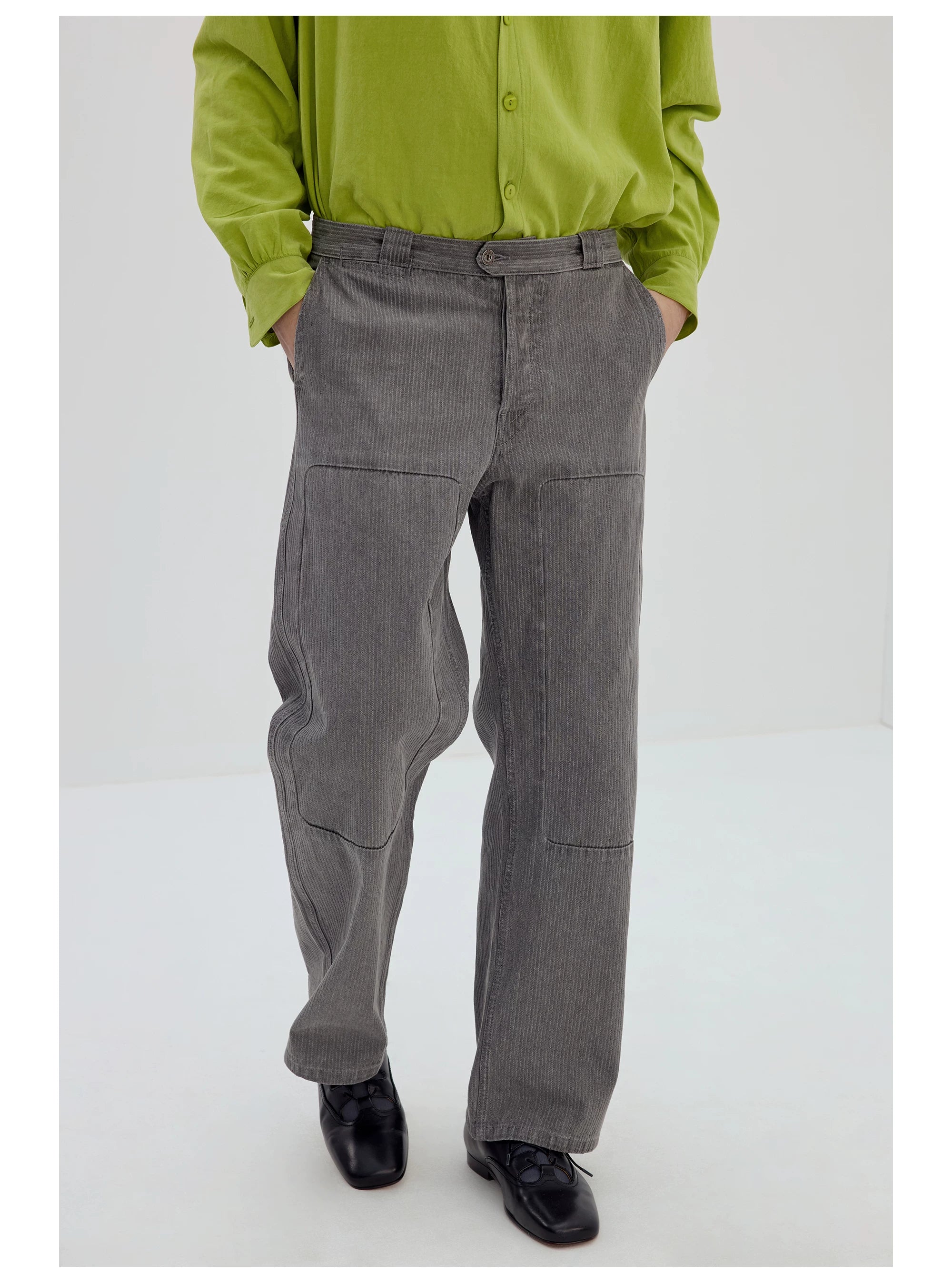 Gray Straight-Leg Patch Pocket Pants