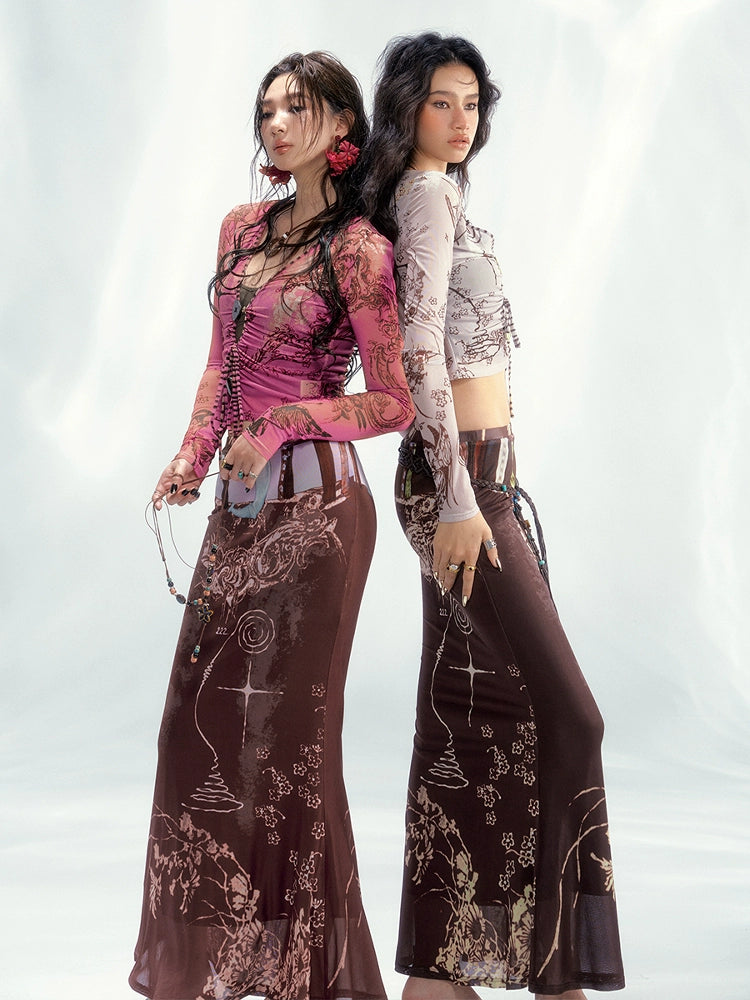 Mystical Original Printed Cardigan Skirt Set