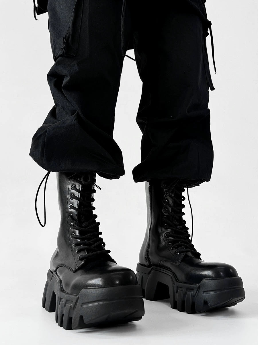 Futuristic Black Zip Platform Combat Boots