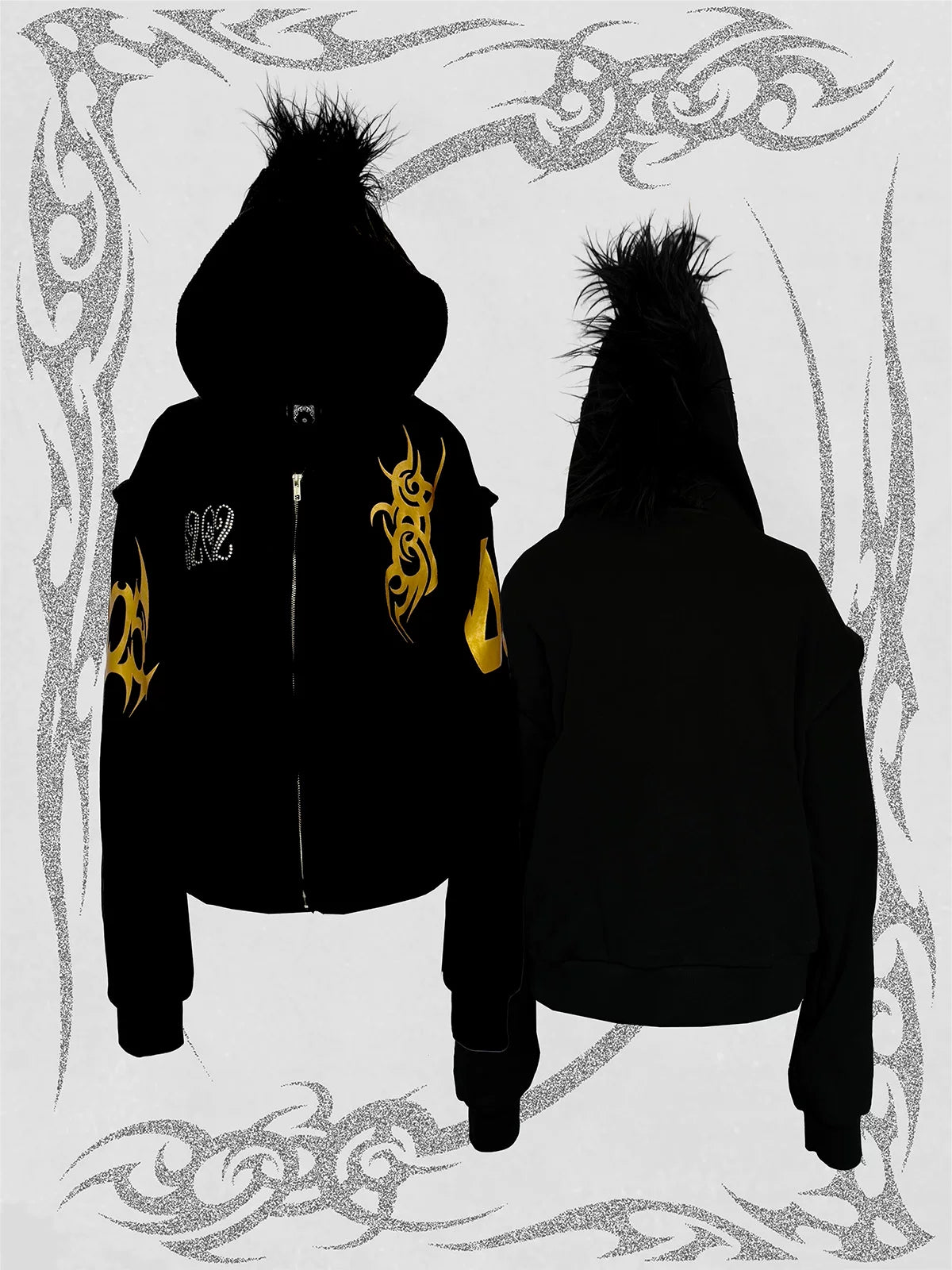 Solar Fang Fur-Hood Tribal Zip Hoodie