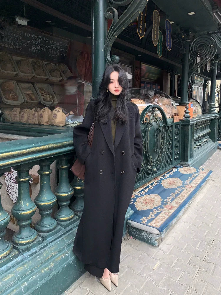Double-Breasted Long Wool Coat