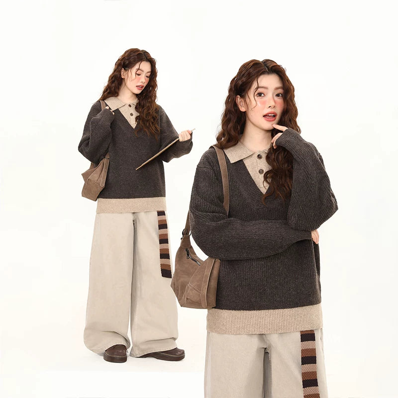 Mocha Layered Collar Knit Sweater