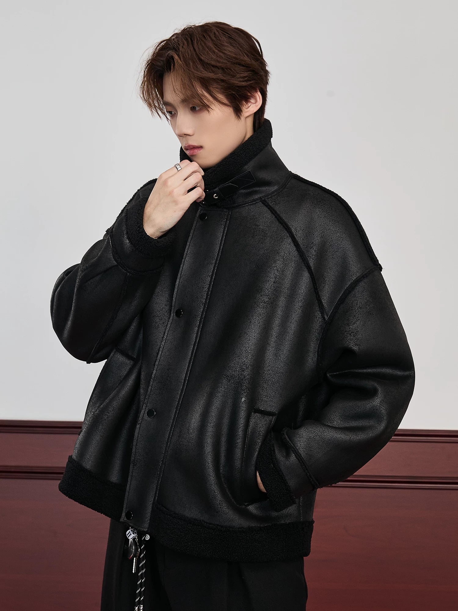 Midnight Aviator Shearling Jacket