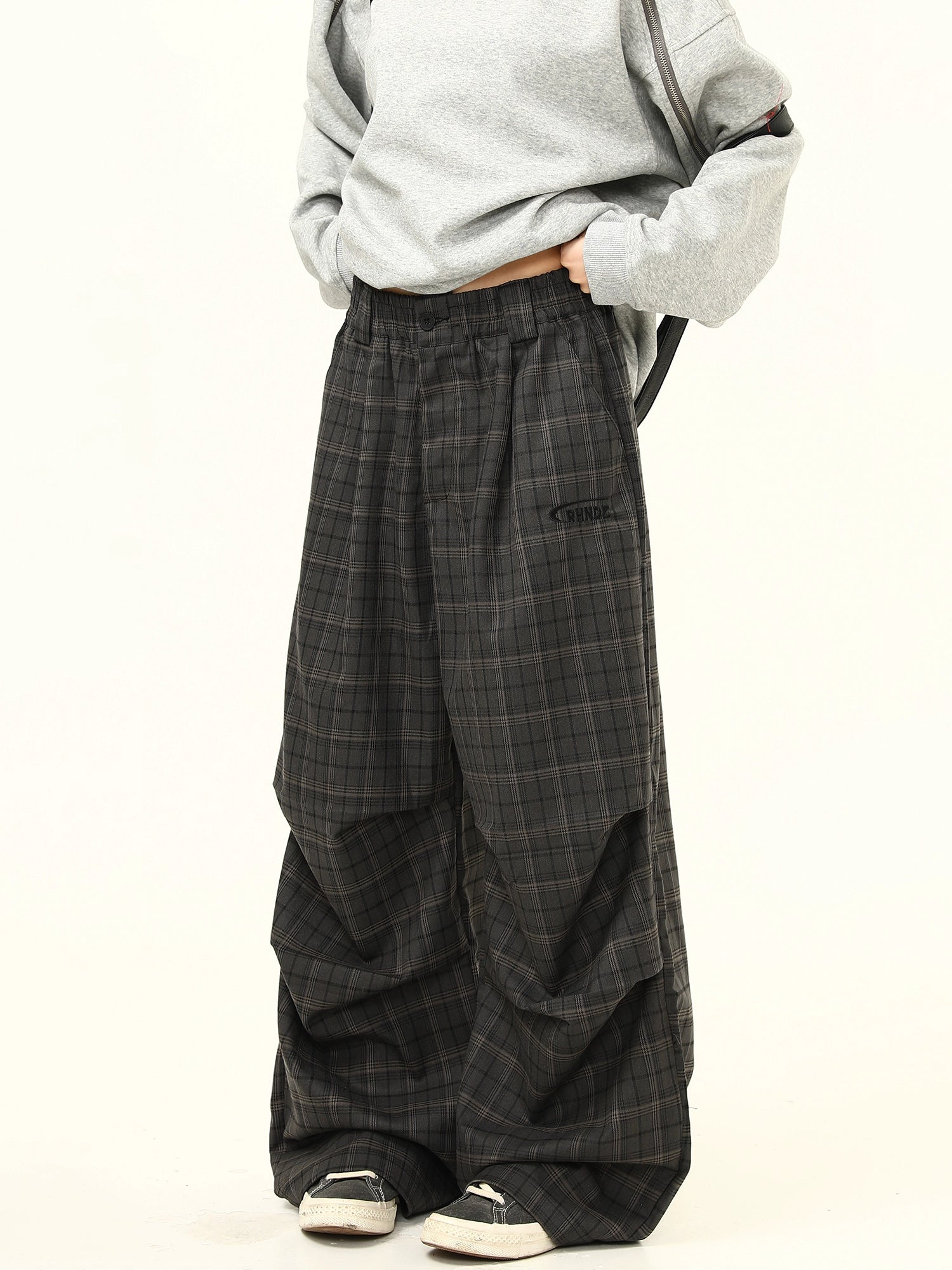 Layered Plaid Wide-Leg Pants