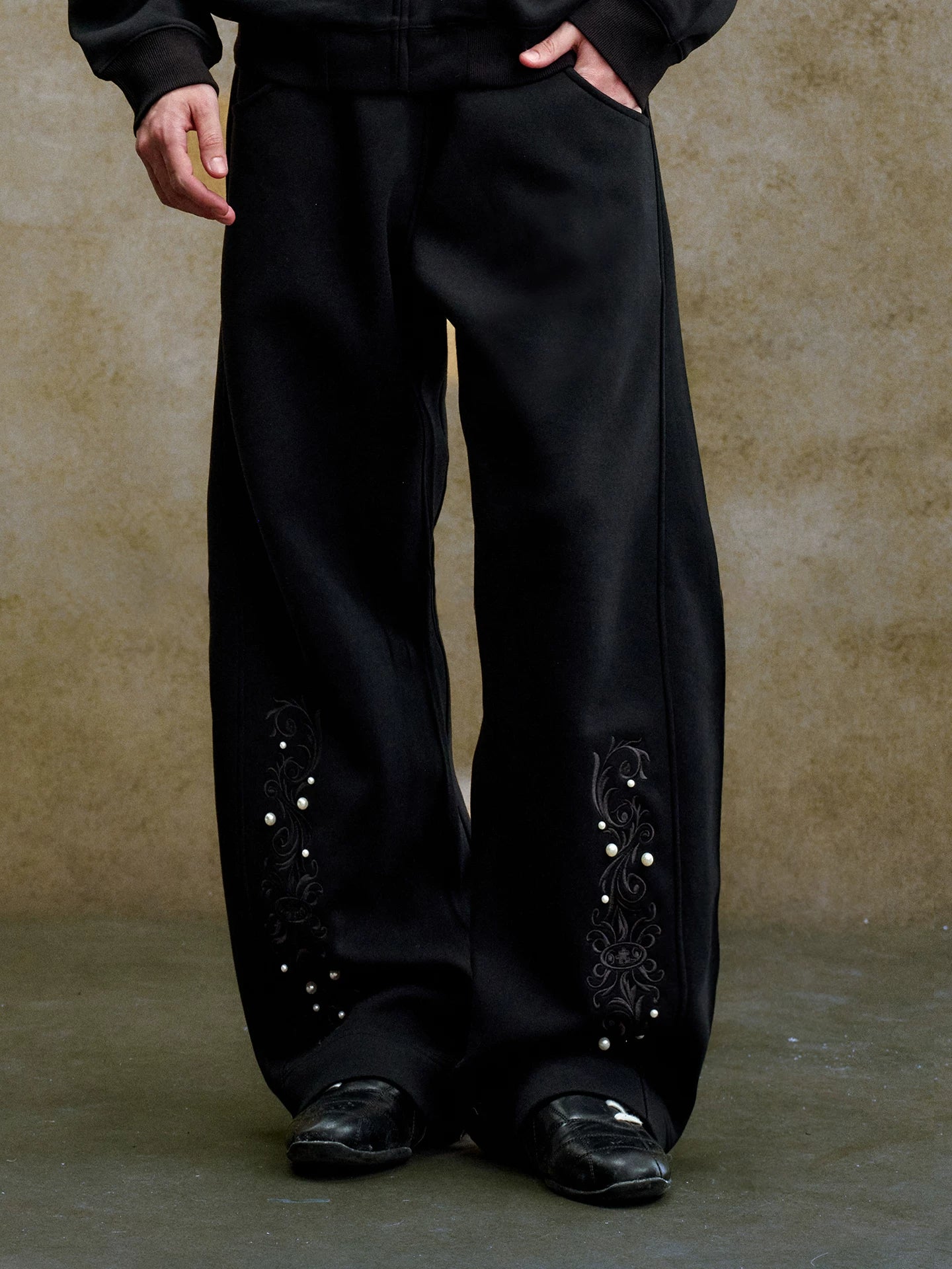 Pearl Embroidered Wide Leg Sweatpants