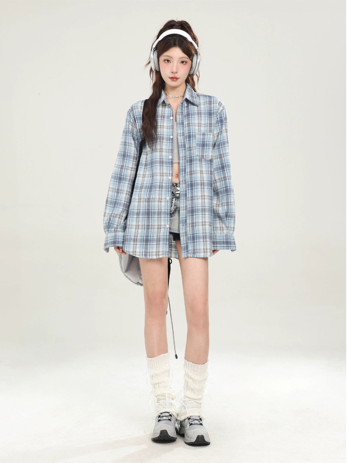 Vintage Loose Blue Plaid Shirt