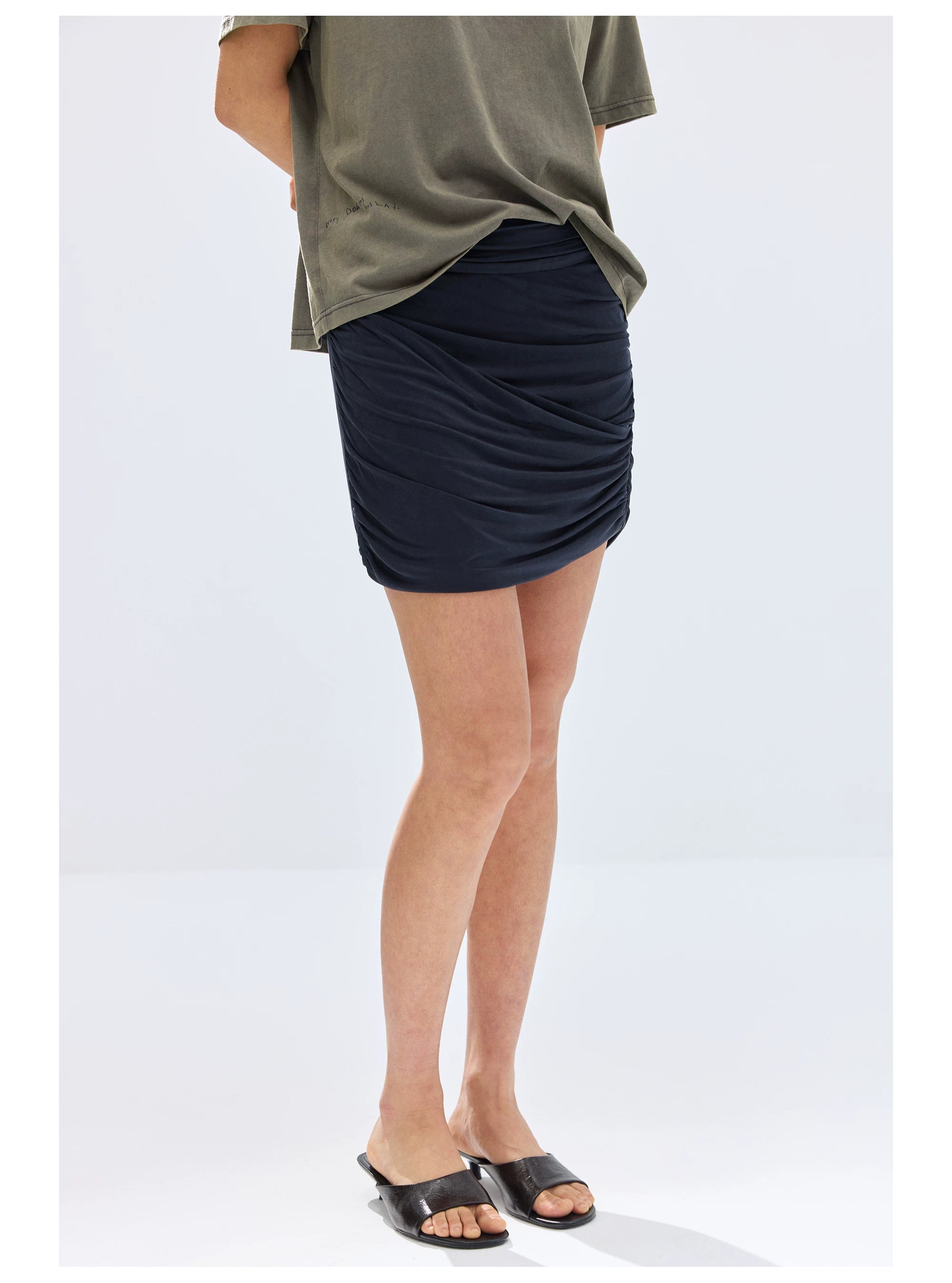 Ruched Cupro Mini Skirt