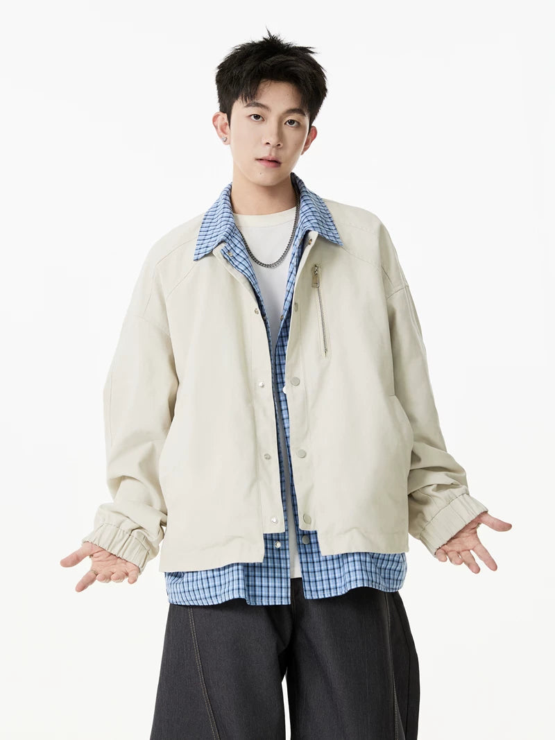 Grid-Collar Layered Coach Jacket
