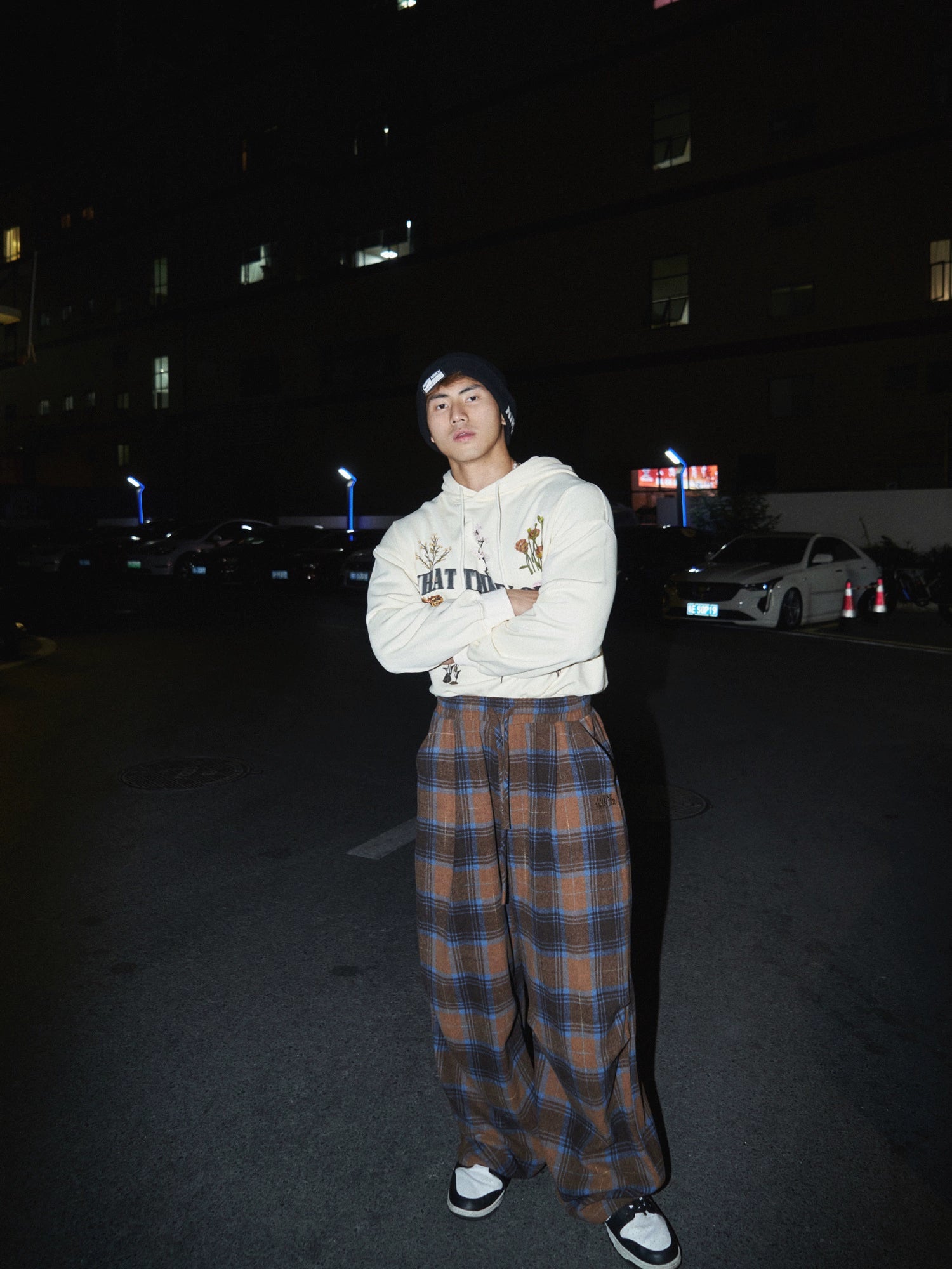 Pink Plaid Wide-Leg Pants