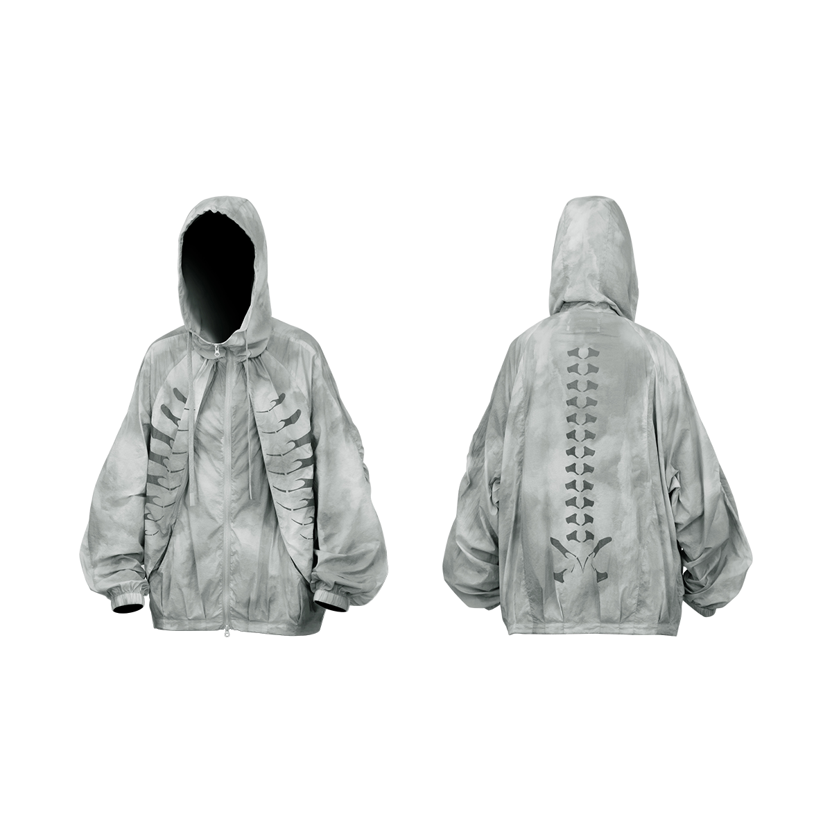 Skeleton Print Hooded Windbreaker Jacket