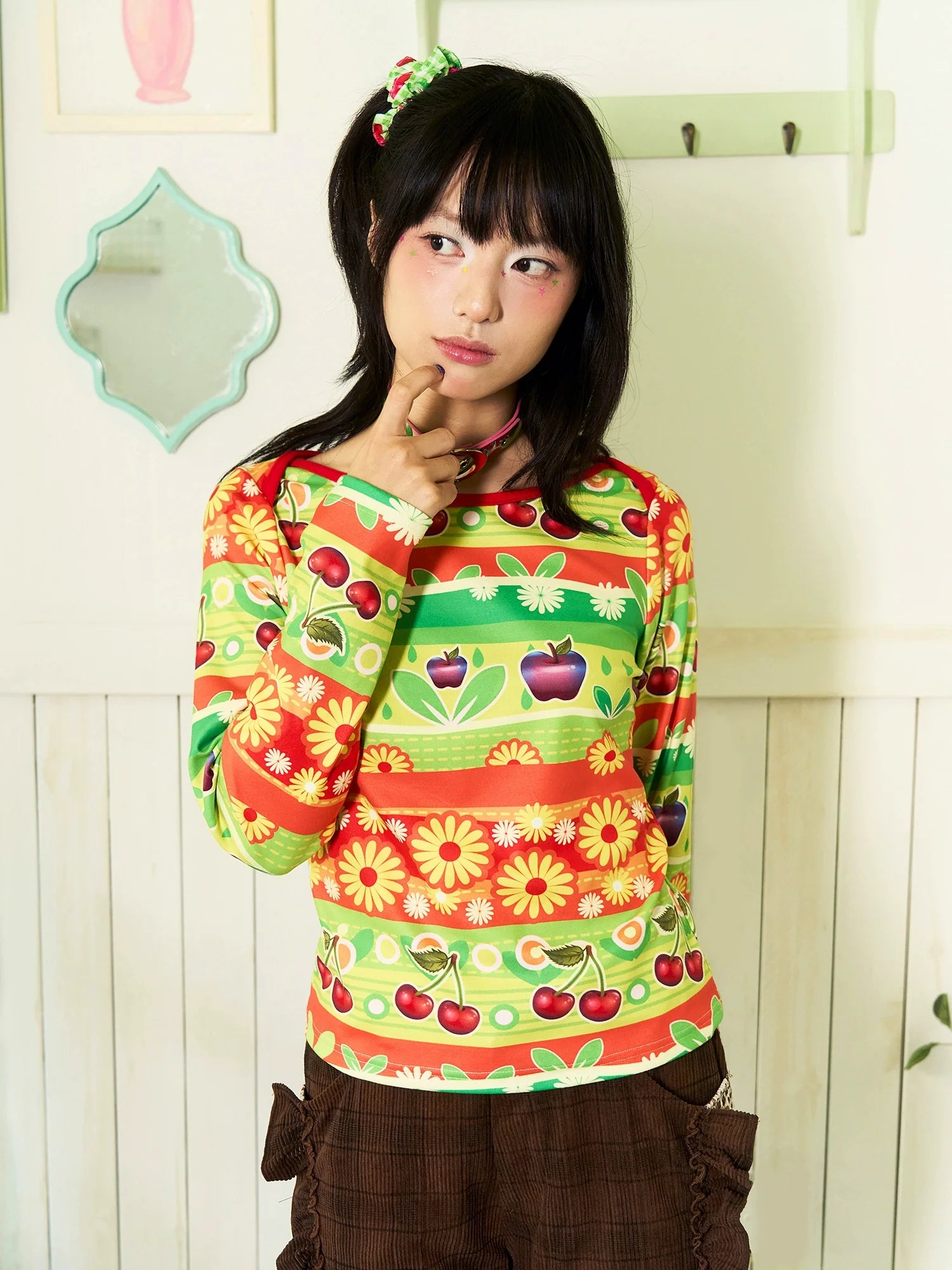Cherry Daisy Striped Sweatshirt