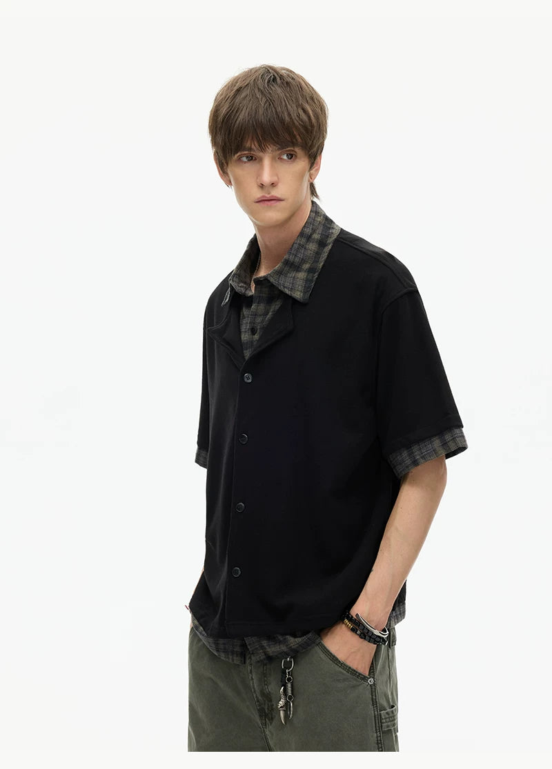 Layered Plaid Hem Knit Shirt