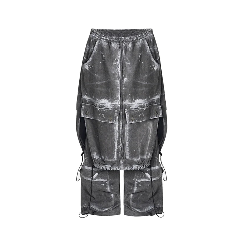 Acid-Wash Balloon Fake Layered Jeans