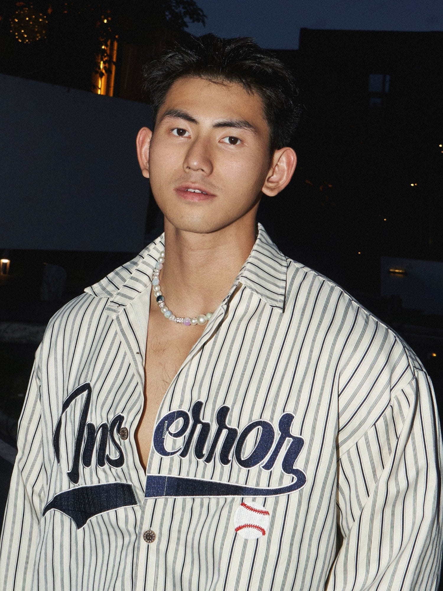 Pinstriped Baseball Style Shirt
