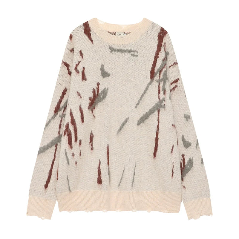 Distressed Abstract Pattern Oversized Sweater