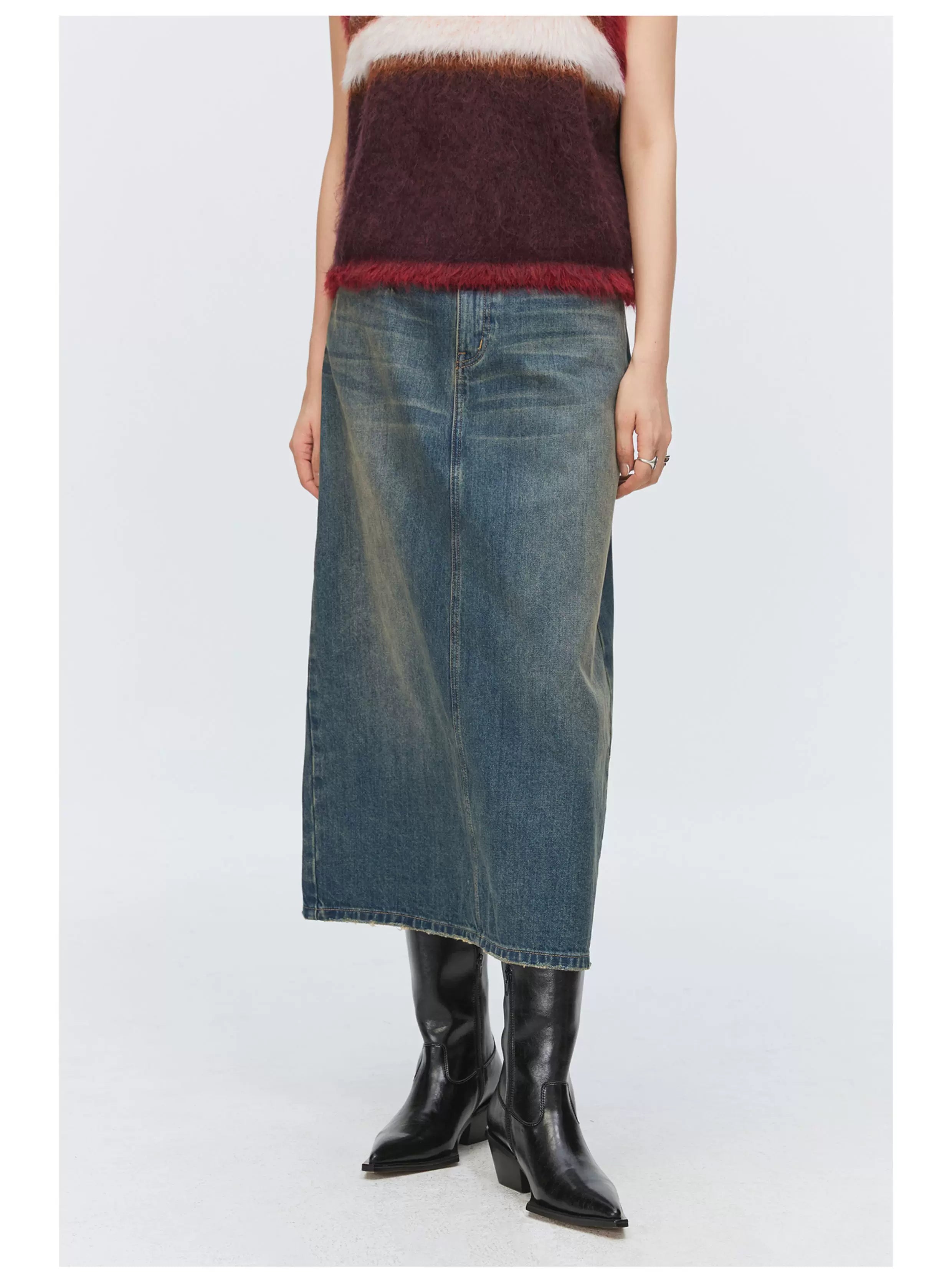 Stonefade Denim Midi Skirt