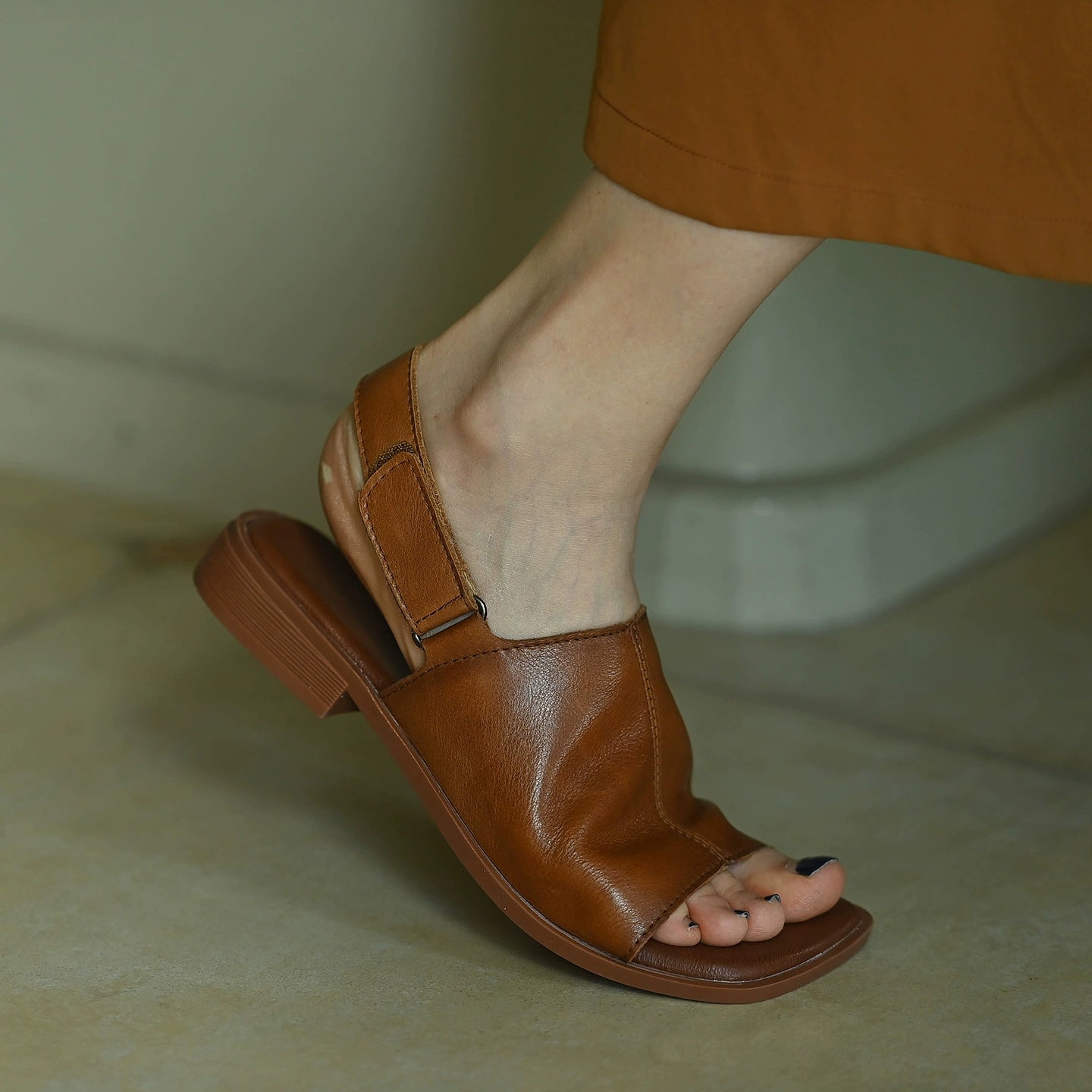 Caramel Leather Slingback Sandals
